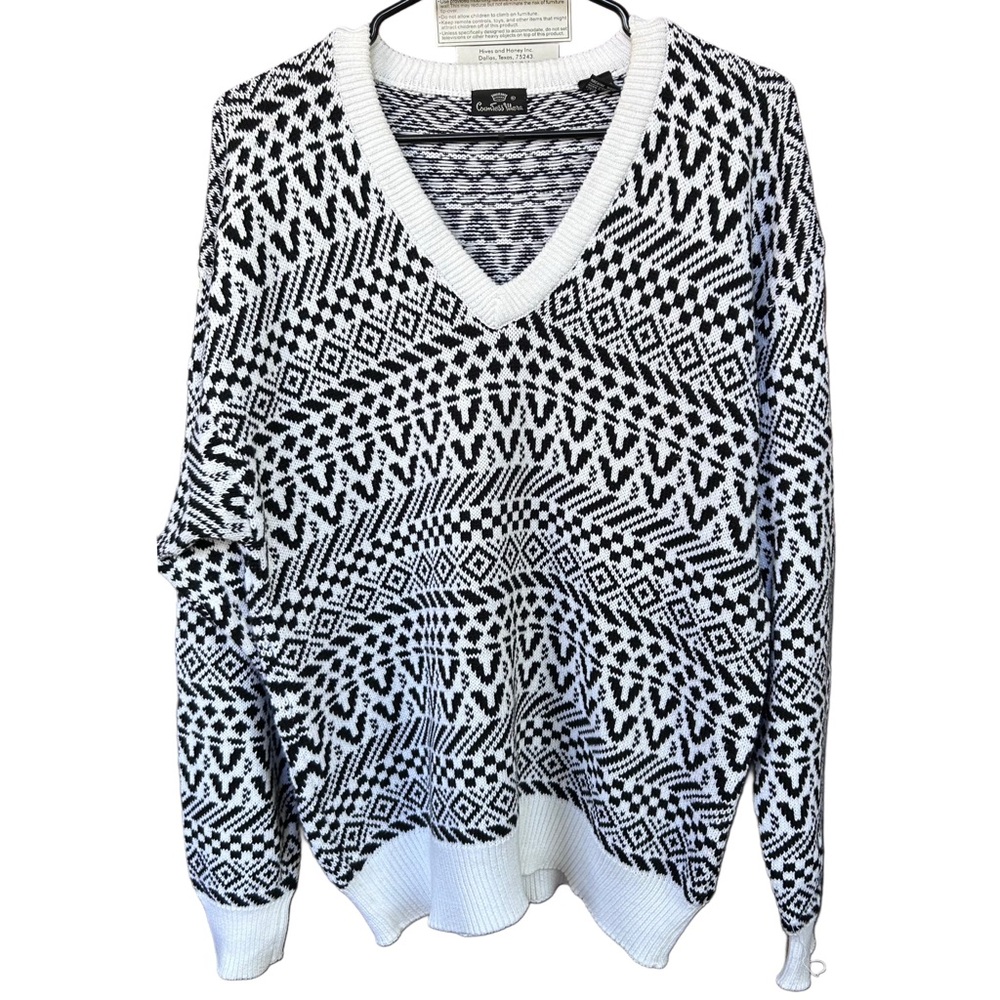 Black and White V-Neck Sweater